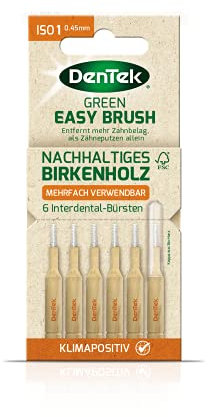 DenTek Green Brush Interdental-Bürsten - ISO/Größe 1 - extra fein - für sehr enge Zahnzwischenräume - Griff aus FSC zertifiziertem Birkenholz - mit hygiensicher Schutzkappe aus Zuckerrohr, 20 g