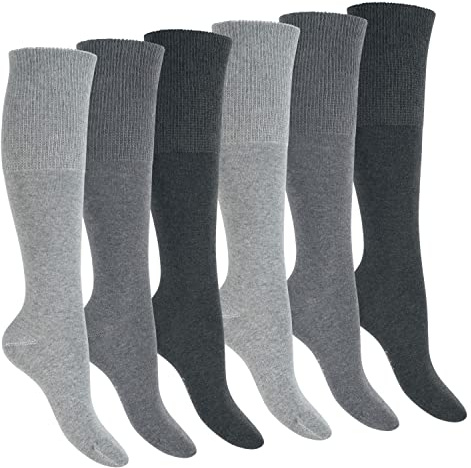 Footstar Damen & Herren Gesundheits Kniestrümpfe (6 Paar) Nahtfreie Diabetiker Strümpfe