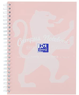 Oxford Campus A5 Notebook, Wirebound, 8 mm Lined with Margin, 140 Pages, Single Notepad, Pastel Colour, Optik Paper+