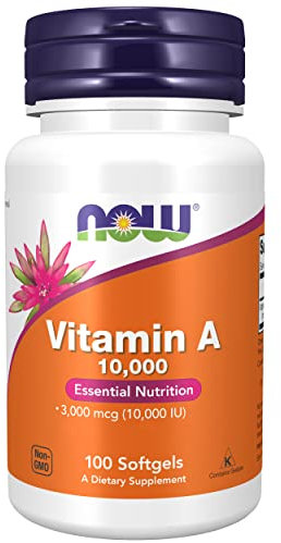 Now Foods, Vitamina A 10.000IU (3.000mcg), de Palmitato de Retinol y Aceite de Hígado de Bacalao, Alta Dosis, 100 Cápsulas, Probado en Laboratorio, Sin Gluten, Sin Soja, No GMO