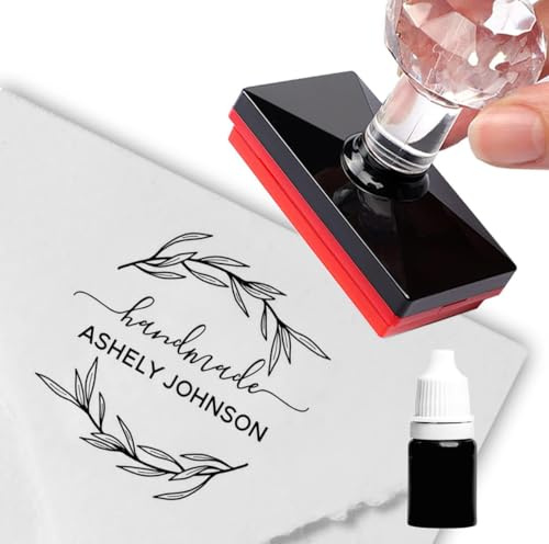 Custom Stamp Personalized Stamp Create Your Own Laurel Leaf Handmade Name Family Business Thank You Stickers Small Business (Style 1)