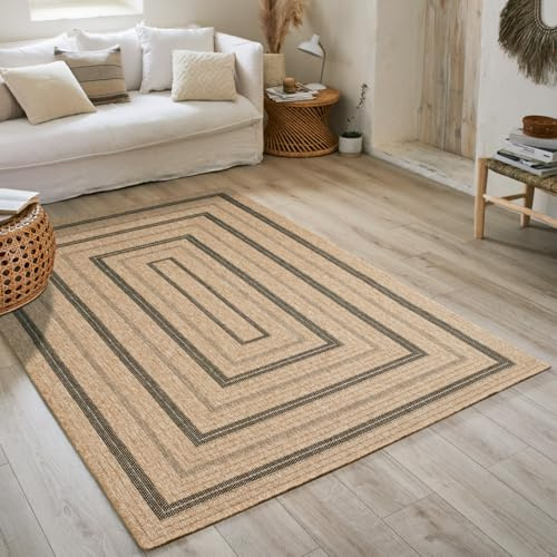Alfombra Nature, Alfombra Natural Bohemia, Alfombra de Aspecto Yute, Alfombra de salón, Dormitorio, Pasillo, Alfombra Exterior, Color Natural (80 x 150 cm, 8863 Negro)