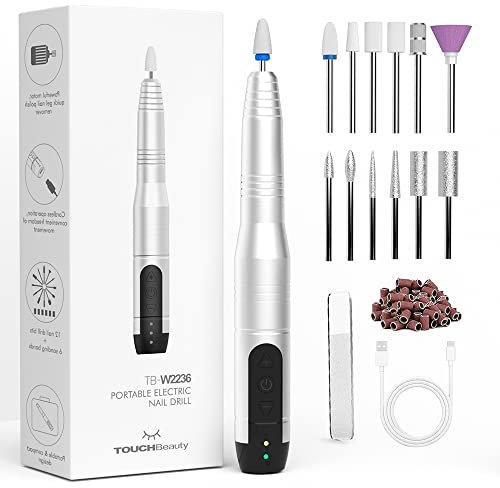 Nagelfräser für Gelnägel, TOUCHBeauty Elektrische Nagelfeile Kabellos,12 in 1 USB Aufladbar Maniküre und Pediküre Set für Acrylnägel Kallus Shellac Nagelhaut, Nail Drill AG-2236