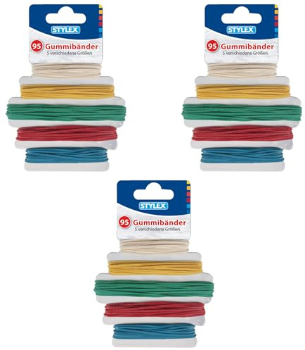 Stylex 31321-3-Juego de Gomas elásticas con 3X 95 Piezas en 5 Diferentes con diámetros de 90 mm, 120 mm, 130 mm, 150 mm y 180 mm, Color Blanco, Amarillo, Verde, Rojo, Azul (31321-3)