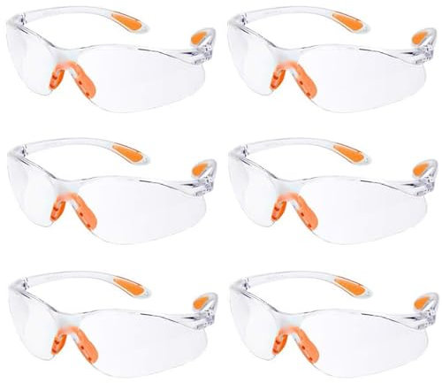 FVIZAL Safety Glasses Pack of 6 Safety Goggles Eyewear Safety Specs Clear Eye Protection Glasses Eye Protection Goggles with Nose and Ear Grips, Lab Goggles for Work/Anti Dust/Chemistry/Scratch/Mist/Wind,5.6 x 1.7 inch