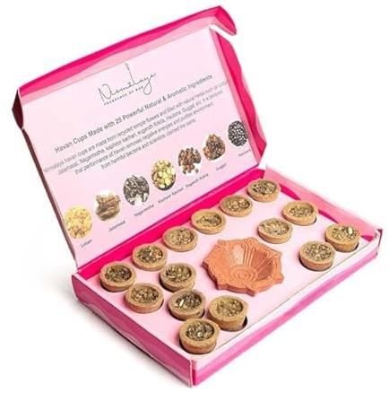 Nirmalaya Rooh Gulab Havan – Lot de 15 tasses avec un Diya – Tasse Rooh Gulab Dhoop pour Pooja-Havan Samagri, un mélange de poudre de fleur, de loban, de jatamasi (Rooh Gulab Havan)