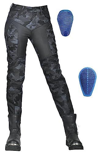 HULUV Damen Motorrad Reit Camouflage Jeans, Herren Armour Dirt Bike Motorradhose, Abnehmbare Upgrade Rüstung, Stretchstoff(Blue,XL)