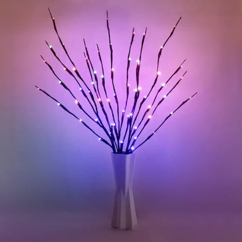 URAQT LED Branch Light, 3 Pack 73cm Twig Tree Flexible Decoration for Indoor Home Shop Windows Vase Table Living Room, Colorful