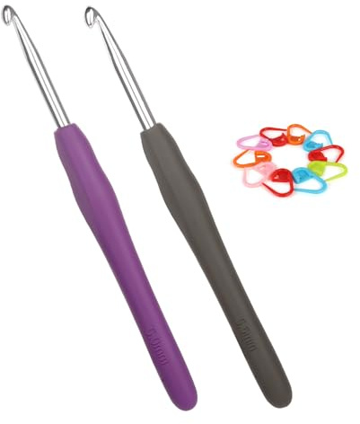 Coopay Häkelnadeln 5,0mm und 5,5mm: 2 Metall-Häkelnadeln mit Strickmarkierer, Ergonomische Häkelnadel mit Softgriff für arthritische Hände, farbiger TPR-Griff, für Anfänger