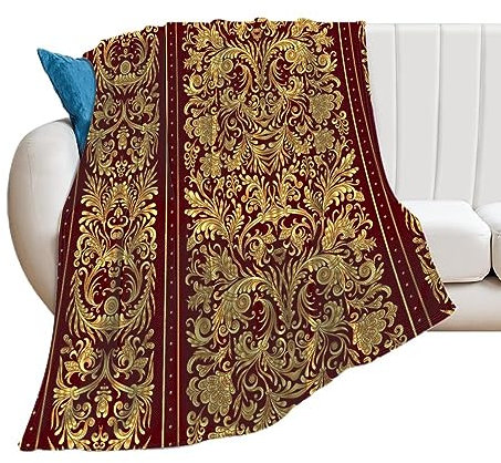Barock goldene Blume lustige Decke Flanell Überwurf Decken für Bett/Couch/Sofa/Büro/Camping lustig gemütlich