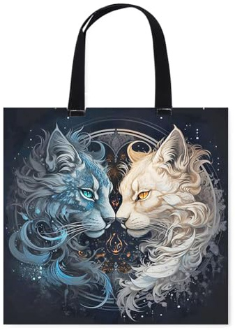 LYEAA Katze Kreuzstich Leinwand Tasche Stickerei Kit Gestempelt Tasche Threads Hand Katze Kreuzstich Tote Leinwand Tasche, blau, 20 * 13 * 7cm/7.8 * 5.07 * 2.73in
