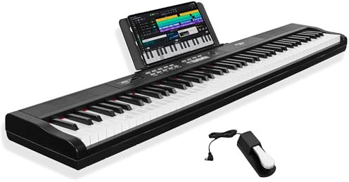 STRICH 88 Key Digital Piano Full Size Electric Keyboard with Semi-Weighted Sensitive Keys, Portable Electric Piano Set With Sustain Pedal, Headphones, Music Rest, Black, SEP-150