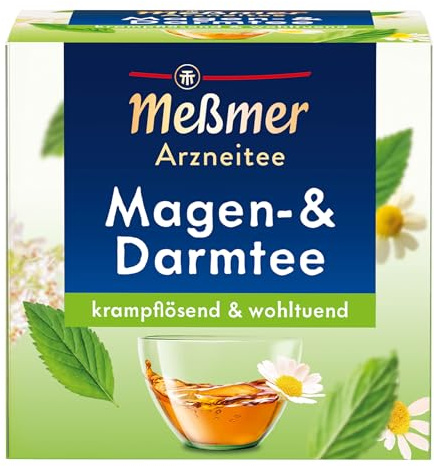 Meßmer Magen‑ & Darmtee | Krampflösend & wohltuend |Arzneitee mit Pfefferminzblättern, Anis, Bitterem Fenchel, Kamillenblüten & Kümmel | 9 Teebeutel