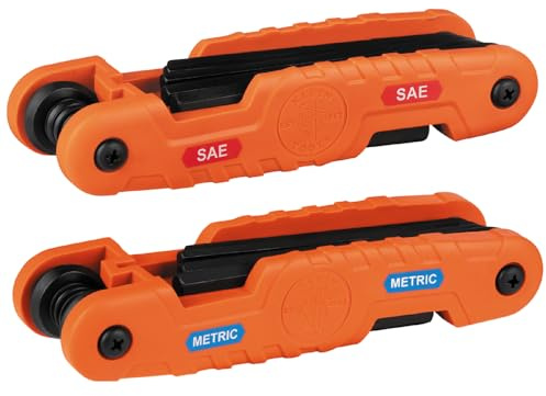 KLEIN TOOLS 70552 Pro Folding Hex Key Set, 21-Key SAE and Metric Hex Key Set with High-Leverage Blades, 2-Pack