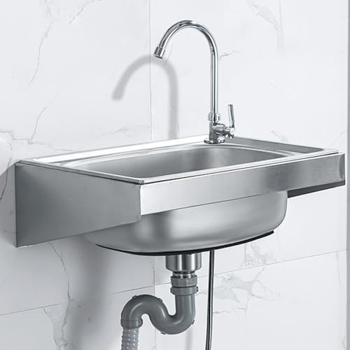 Edelstahl Waschbecken Spülbecken Ausgussbecken zur Wandmontage Multifunktionswaschtisch,Küchenspüle,Für Werkstatt Waschküche Badezimmer,inkl Wandhalterungen (42x37cm)