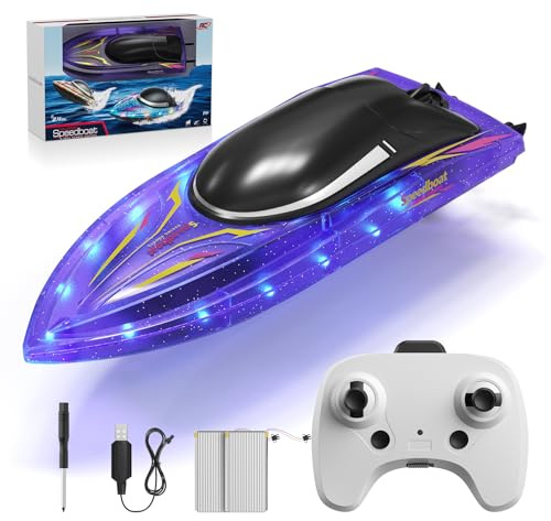 Wisbecost Barca telecomandata, Barche RC per ragazzi e ragazze, Barca giocattolo per piscine, laghi, fiumi, giochi d'acqua con 2,4 GHz, 15+KMH, impermeabile per tutto il corpo, batteria ricaricabile