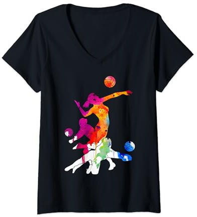 Damen BEACHVOLLEYBALL VOLLEYBALLSPIELER VOLLEYBALL T-Shirt mit V-Ausschnitt