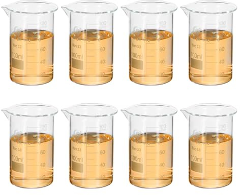 PATIKIL 100ml Tall Form Glass Beaker, 8Pcs 3.3 Borosilicate Glass Beakers Graduated Measuring Cup Beaker with Spout for Lab Experiments, Cooking and Baking, Clear