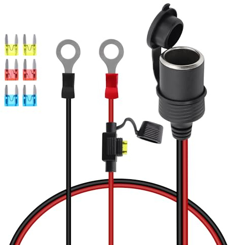 GELRHONR Zigarettenanzünder buchse Wasserdicht, 12V-24V Zigarettenanzünder Buchse mit Ringkabelschuhe Kabel mit 20A Fuse ,Zigarettenanzünder auf o-ring für Auto/Boot/Motorrad (0.5M)