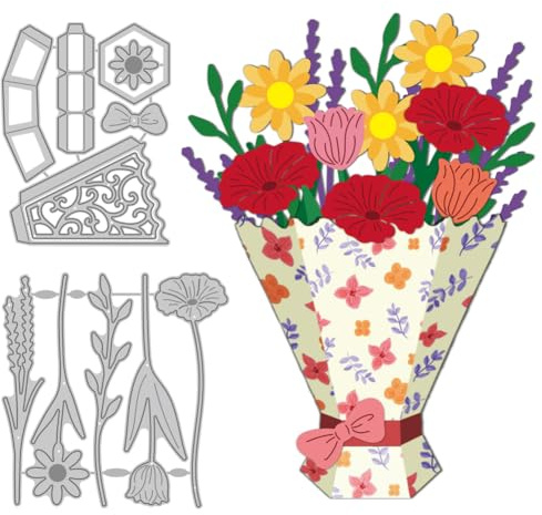 DELORIGIN 3D Blumenstrauß Stempel Hochzeit Prägeschablonen Stanzformen Metall Hochzeitsblumen Stanzformen Kartenherstellung Stanzschablonen Zum Prägen Scrapbooking Basteln Festival Dekor
