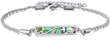 HKPATOP Wave Bracelet 925 Sterling Silver Abalone Shell Bar Ocean Wave Bracelet Ocean Jewelry Beach Gifts For Women Gifts