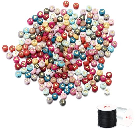 ftiemlovde 800 Gold Buchstaben Perlen für Armbänder Set Selber Machen mit A-Z Rund 4mm （Bunte）