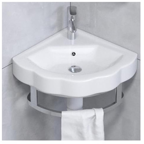 YVZYLXH Waschbecken Badezimmer,Eckwaschbecken Keramik,Mini Waschbecken,Dreieck für kleine Badezimmer zur Wandmontage mit Halterung und Abflussset,waschbeckenunterschrank(32CM)