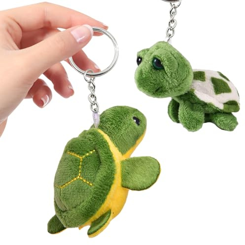 Qaestuan 2 Stück Niedlicher Schildkröten Schlüsselanhänger, Weicher Plüsch Schlüsselanhänger Schildkröte, Cartoon Schildkröte Taschenanhänger, Auto Schlüsselanhängers für Männer und Frauen, Grüne