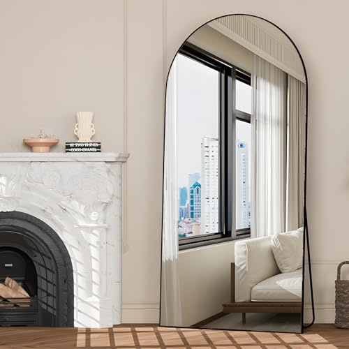 NEUWEABY Spiegel in voller Länge 180x80 cm Gewölbter Spiegel Ganzkörper Schwarz Stehend Bodenspiegel mit Ständer Hängend oder an die Wand gelehnt für Schlafzimmer Eingang, Wohnzimmer