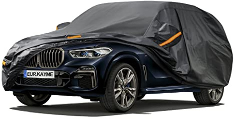 Kayme 7 Schichten Autoabdeckung Wasserdicht Atmungsaktiv, Vollgarage Autoplane für Sonne Staub Schutz, Kompatibel mit Touareg, XC90, Audi Q7/Q8, BMW X5/X6, GLE Abdeckplane für SUV (485 bis 510 cm)