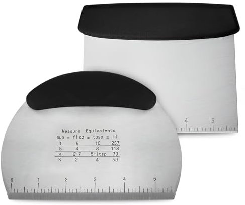 Raspador de masa, juego de 2 piezas, cortador de pizza con mango y escala de medición, acero inoxidable