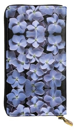 WZYWHJ Portefeuille élégant en cuir imprimé hortensia mauve – Longue pochette pour femme, matériau durable, 12 emplacements pour cartes, compartiments zippés, noir, taille unique, Noir , Taille unique