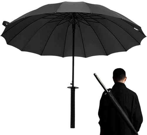 QmjdDymx Katana Regenschirm, kreativer japanisches Schwertschirm für Cosplay Samurai Regenschirm mit 16 wasserdichtem winddichtem Samurai Schwert Regenschirm für Erwachsene, Katana Regenschirm