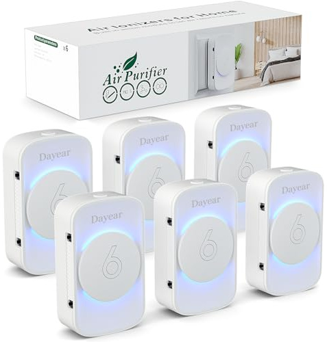 Purificateur d'Air, Dayear Mini Air Purifier Plug-in Negative Ion Purifier Purificateur Ioniseur d'Air pour Chambre/Maison/Salon/Chambre d’Animaux,3 modes d'éclairage LED,Purifier les Odeurs/6 Pcs