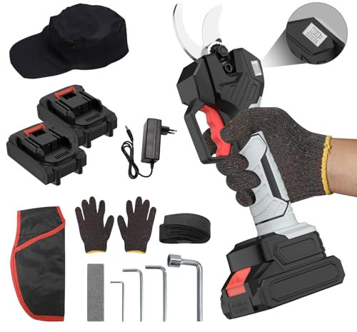 Akku-Astschere, Akku Baumschere 21V mit 2 Akku 7500mAh, Bürstenloser Motor, LCD Anzeige, 50 mm Schnittdurchmesser, für Gartenarbeit und Beschneidung (7500 Akku*2)