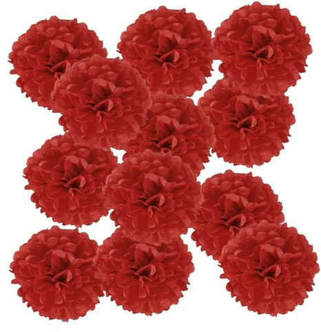 PATIKIL 20cm Pompon Carta Velina, 12Pz Fiori di Carta Pom Poms Decorativi Colorati per Matrimoni Addio Nubilato Compleanno Decorazioni Sfondo, Rosso