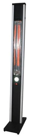 GlowyWarm SKYLINE, Riscaldatore Elettrico da Esterno, 1800W, Fibra di Carbonio, LED, Telecomando, Base Mobile, IP34