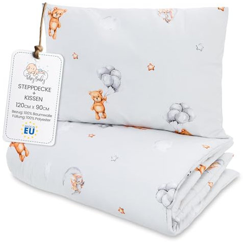 Totsy Baby Trapunta per bambino cotone 90x120 - piumono culla neonato set Imbottitura per piumone 90 x 120 cm con cuscino 40 x 60 cm per ragazzi e ragazze Oeko-Tex Orsi di peluche