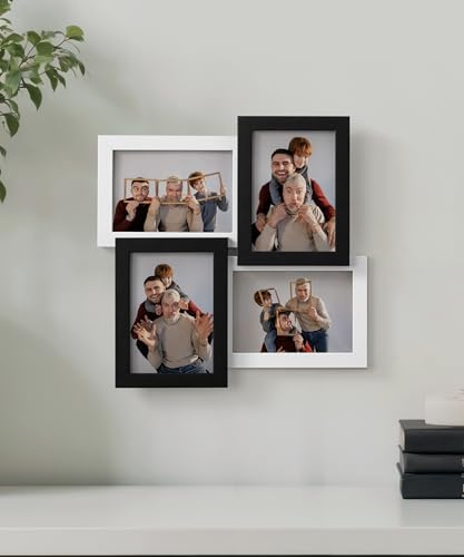 SUMGAR Bilderrahmen Collage 10x15 Schwarz Weiß 4er Set, 10 x 15 Fotorahmen Desktop oder Wand Geschenk Family Hochzeit Muttertagsgeschenk Geschenk für Mama Geschenk zum Muttertag
