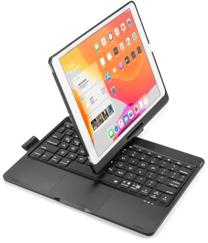 Kaidisen Teclado giratorio de 360 grados para iPad 9, 8, 7ª generación, Air 3ª Gen, funda para teclado Pro con panel táctil, retroiluminación de 7 colores, plegable