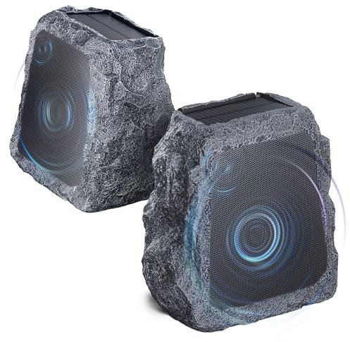 BlitzRock Outdoor Speakers 80W Total Power, Rock Speakers Solar-Powered, IPX7 Waterproof, 24H Playtime, Weather-Resistant, for Patio, Garden, Party Pool - 2 Pack