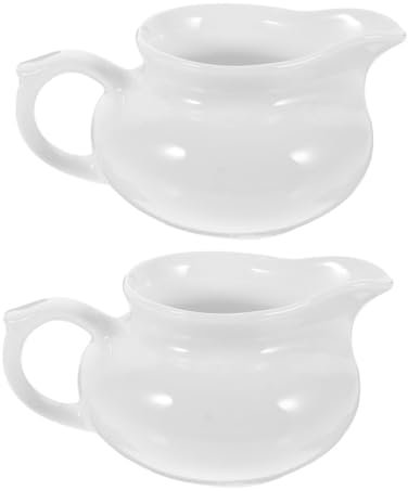Amosfun 2pcs Ceramic Sauce Pot Gravy Boat Milk Dispenser Portable Sauce Dispenser Handle White