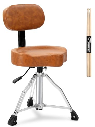 LALAHO Drum Stool with Backrest, Hydraulic Adjustable Height Drum Throne with Oversized Comfortable Seat, Heavy Duty Chair with Drum Sticks for Adult Drummers, Brown