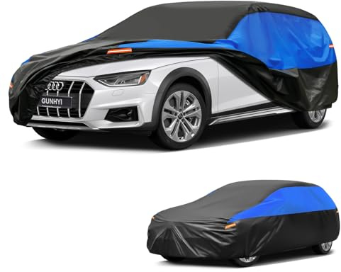 Gunhyi Kombi Autoabdeckung Wasserdicht Atmungsaktiv, Abdeckplane für Audi A4 S4 RS4 Avant Allroad, Auto Abdeckung Schwarz Blau vollgarage Autoplane für Regen Sonne Staub Schutz.