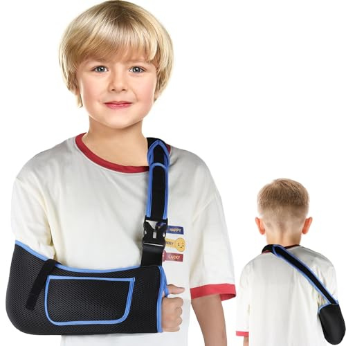 VISKONDA Kids Arm Sling,Mesh Medical Sling with Adjustable Shoulder Pad,Breathable Children Arm Support Shoulder Immobilizer Brace for Elbow,Wrist Injury,Torn Rotator Cuff,Post-Surgery(Black,Small)