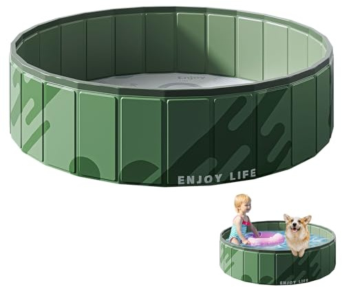 Hundepool für Große Kleine Hunde, Faltbare Hunde Pool Planschbecken Kinder, 80 x 20cm/100 x 30cm Verdickt PVC Hundebadewanne, Tragbar Hundeplanschbecken, Hundespielzeug Wasser (D Dunkelgrün 100x30cm)