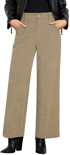 Roskiky, pantaloni a gamba larga in corduroy per donna, a vita alta, caduta, business casual, con elastico in vita, pantaloni larghi per donna, cachi, XXL