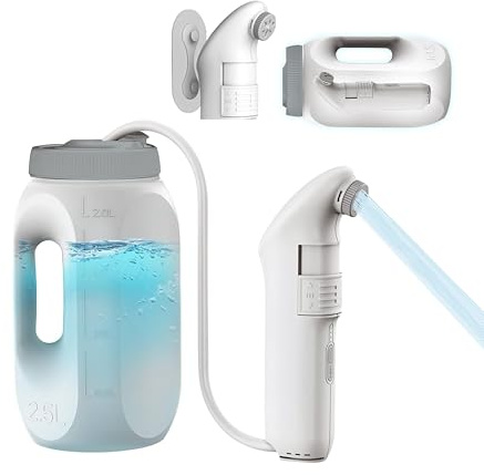 ZEY LUXE Electric Portable Bidet Sprayer – 2.5L Handheld Travel Shattaf, Strong Pressure Toilet Spray, Rechargeable 1600mAh Battery, USB-C Charging – Home, Camping & Outdoor Hygiene (White, JP-239B)