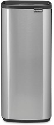 Brabantia Bo Touch Cubo de basura 30L (Plateado mate), cubo basura reciclaje rectangular y compacto, con sistema de abertura Soft-Touch, papelera cocina con cubo extraíble, incluye bolsas PerfectFit