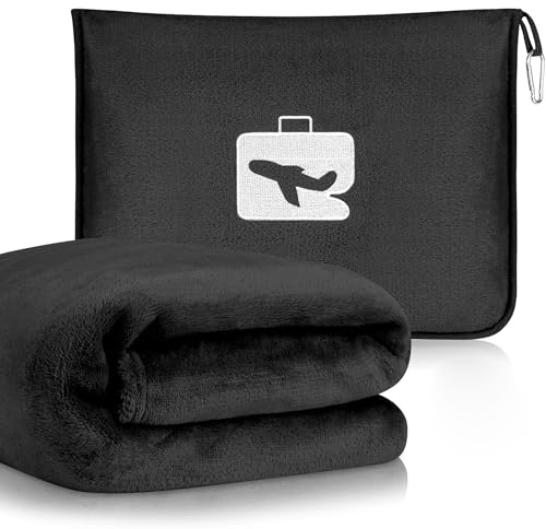 Alleshelfer Manta de viaje con cojín, 2 en 1, multifuncional, para coche y vuelo, color negro